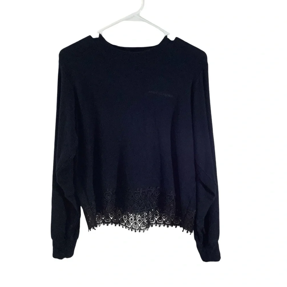 The Kooples x Sport Lace Hem Logo Front Pullover Long Sleeve True Navy Soft